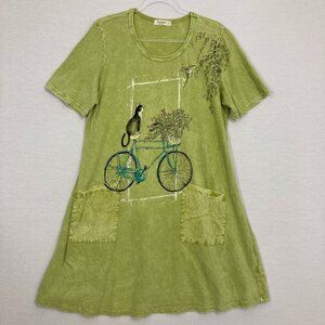 Plaid Green Casual Dress with Bicycle Print
